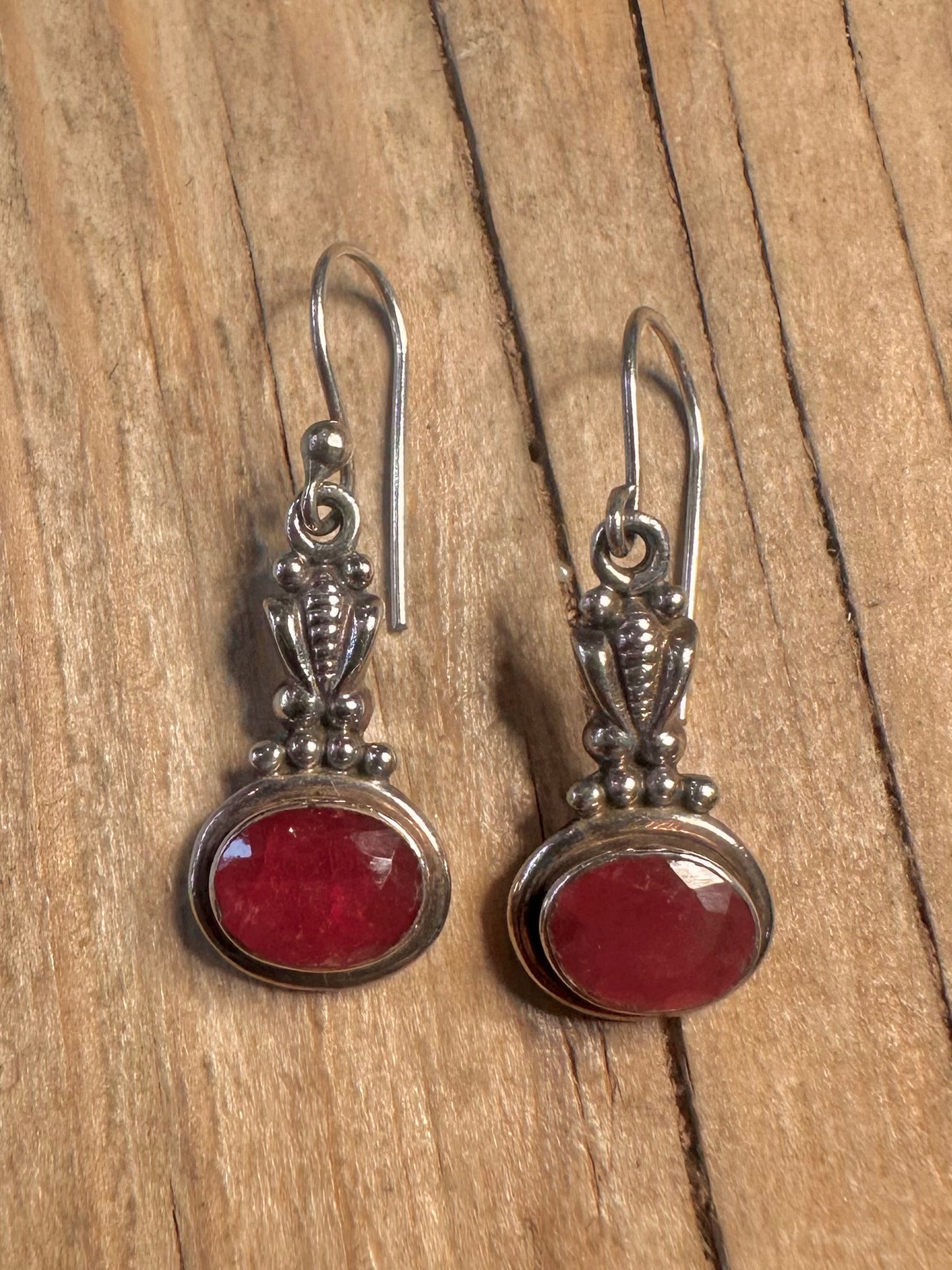 Vintage Ornate Red Gemstone 925 Sterling Silver Earrings