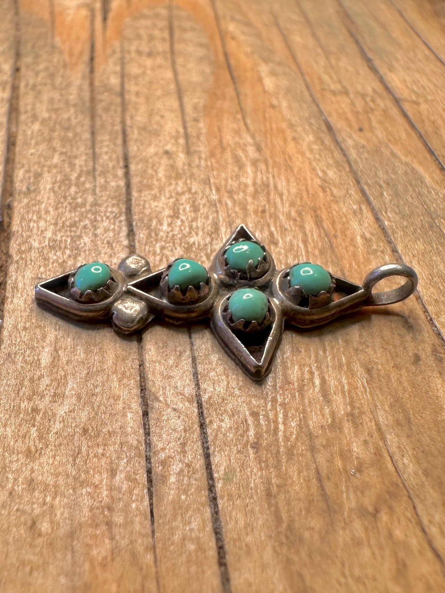 Vintage Navajo Turquoise Cross 925 Sterling Silver Pendant