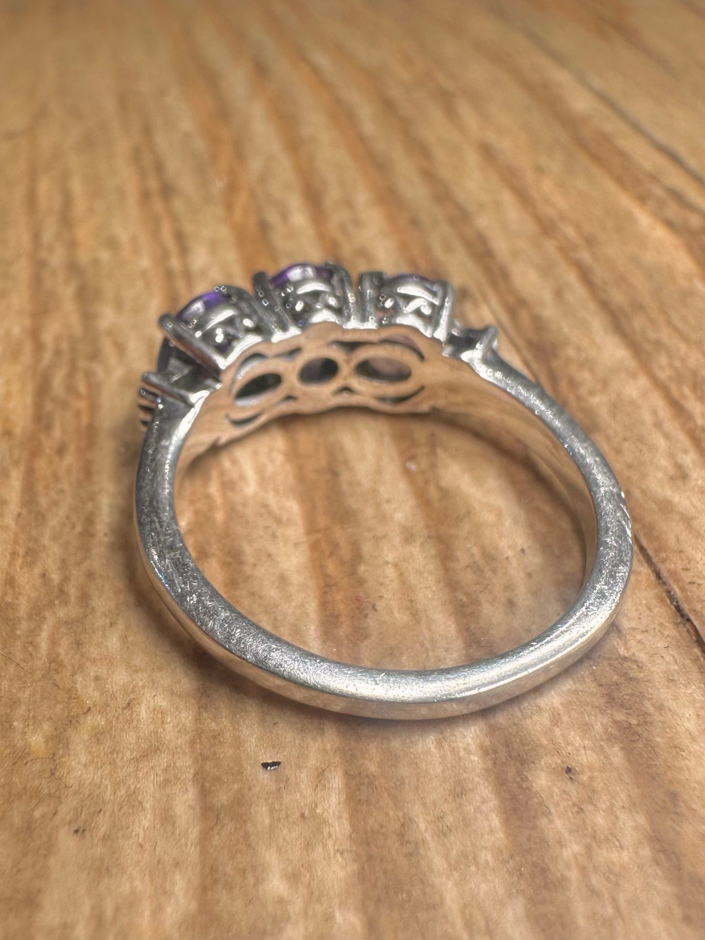 Vintage Amethyst and White Stone 925 Sterling Silver Size O1/2 Ring