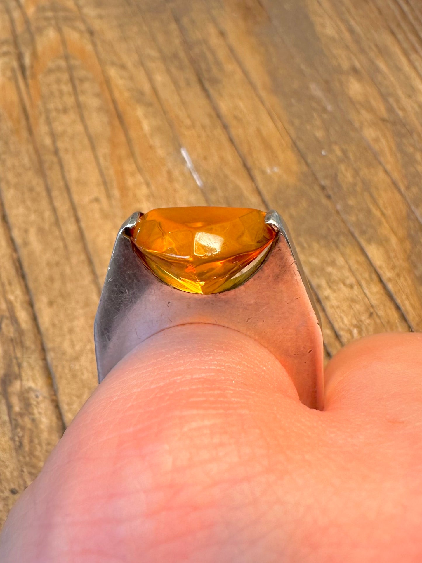 Modernist Faceted Citrine 925 Sterling Silver O1/2 Ring