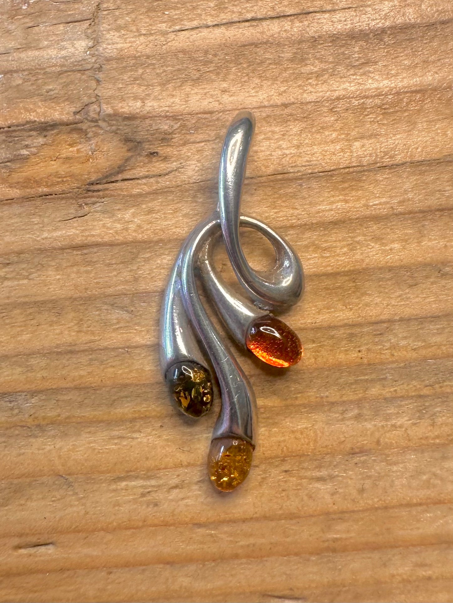 Abstract Amber 925 Sterling Silver Pendant