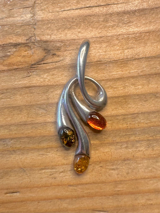 Abstract Amber 925 Sterling Silver Pendant
