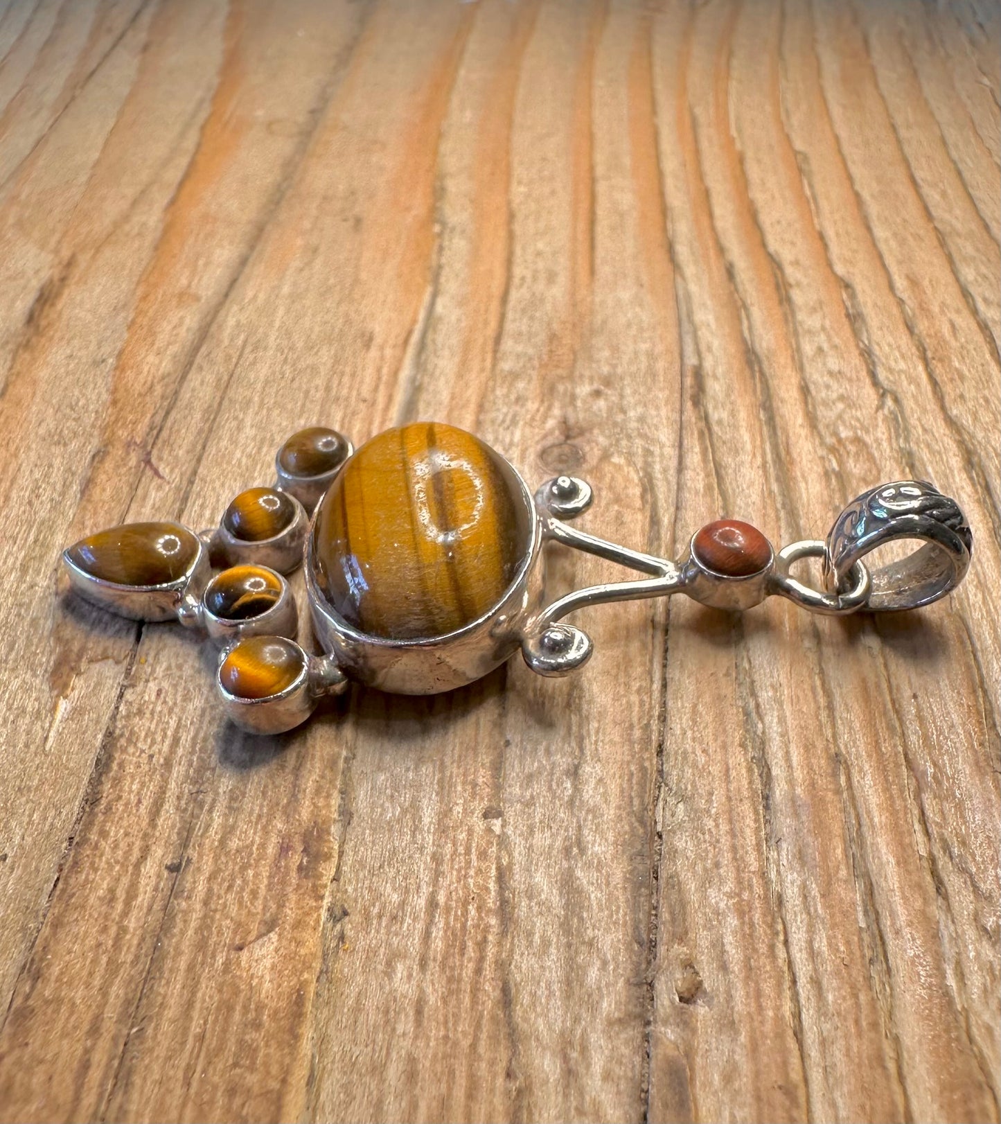 Vintage Tigers Eye Boho Style 925 Sterling Silver Pendant