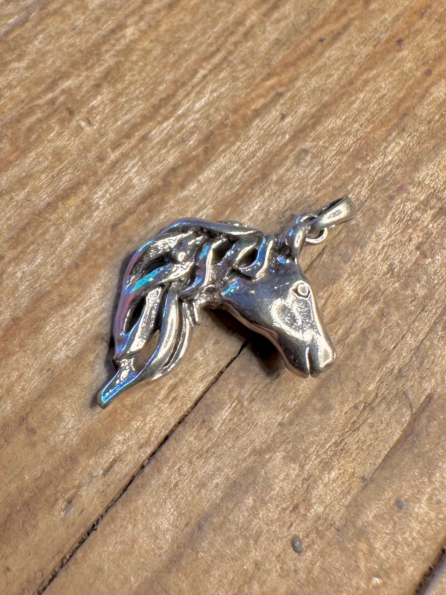 Horse Head Flowing Mane 925 Sterling Silver Pendant