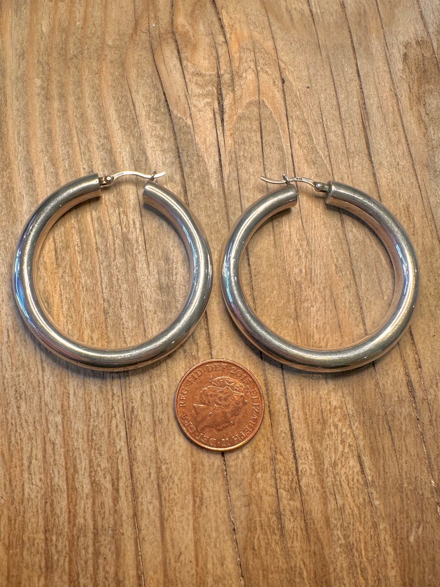 Vintage Chunky Rounded Hoops 925 Sterling Silver Earrings