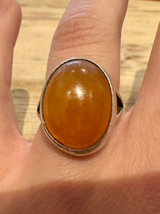 Vintage Orange Stone Cabochon 925 Silver Size Q Ring