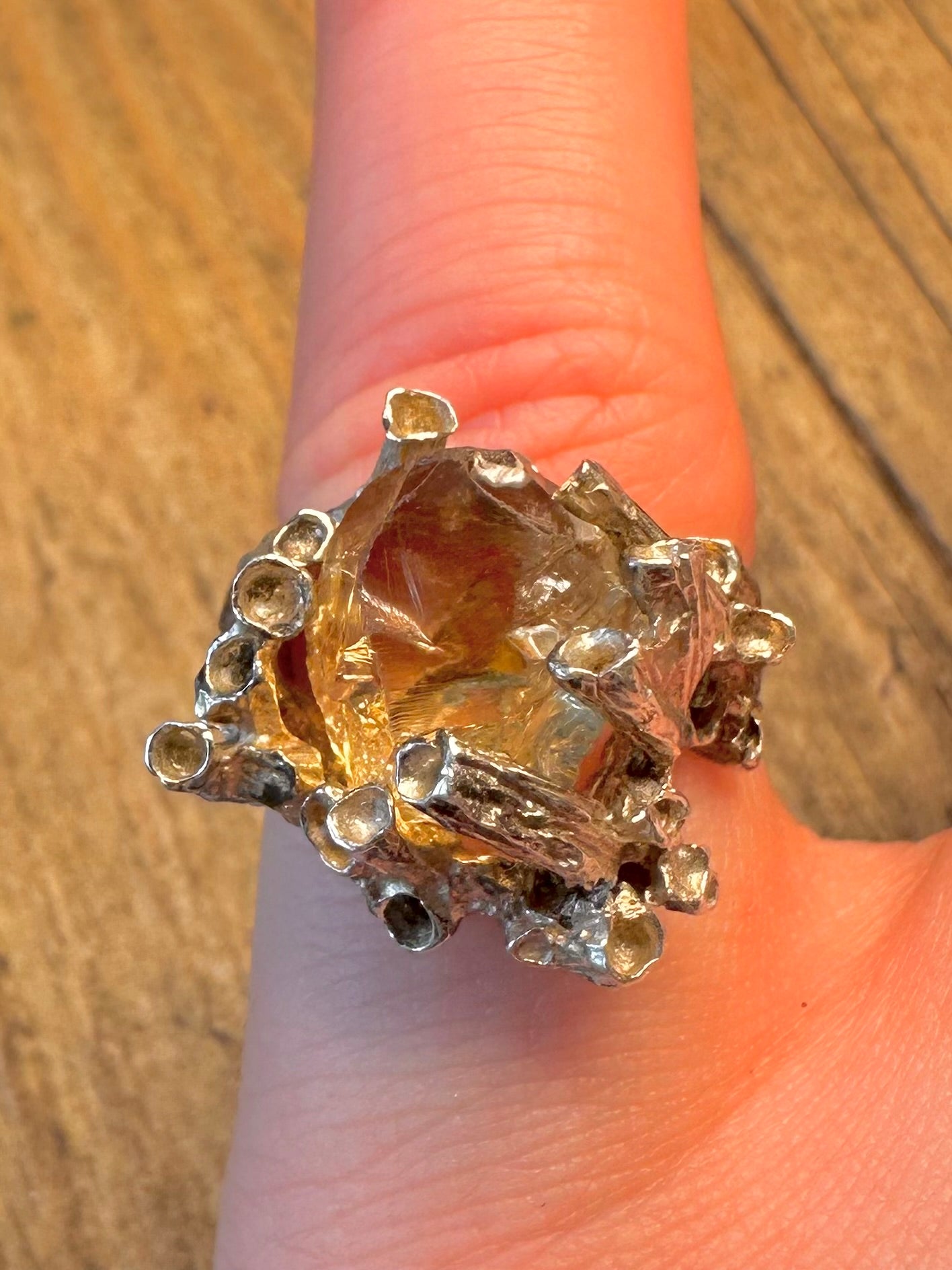Brutalist 1975 Bio-Berg-Citrin 925 Sterlingsilber Ring Größe K