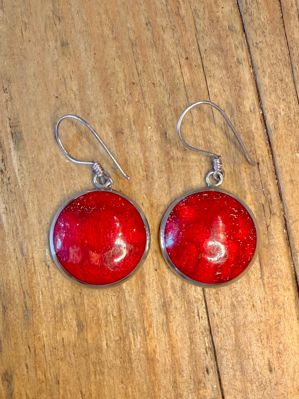 Red Coral Circle 925 Sterling Silver Earrings
