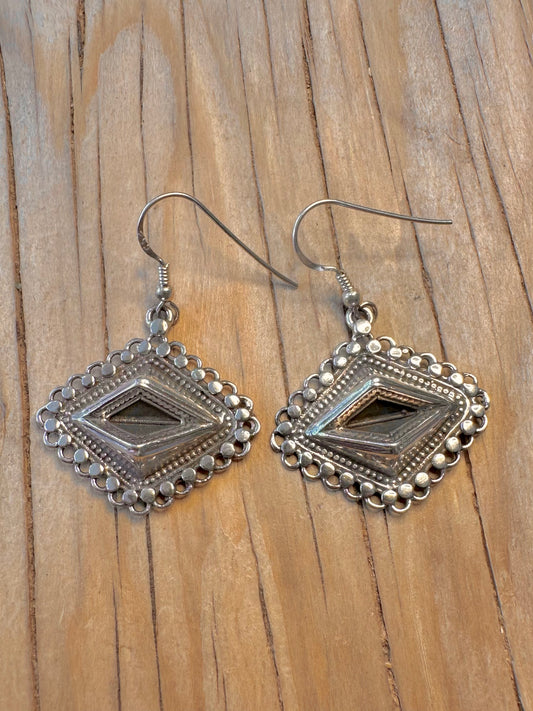 Vintage Abstract Tribal 925 Silver Earrings