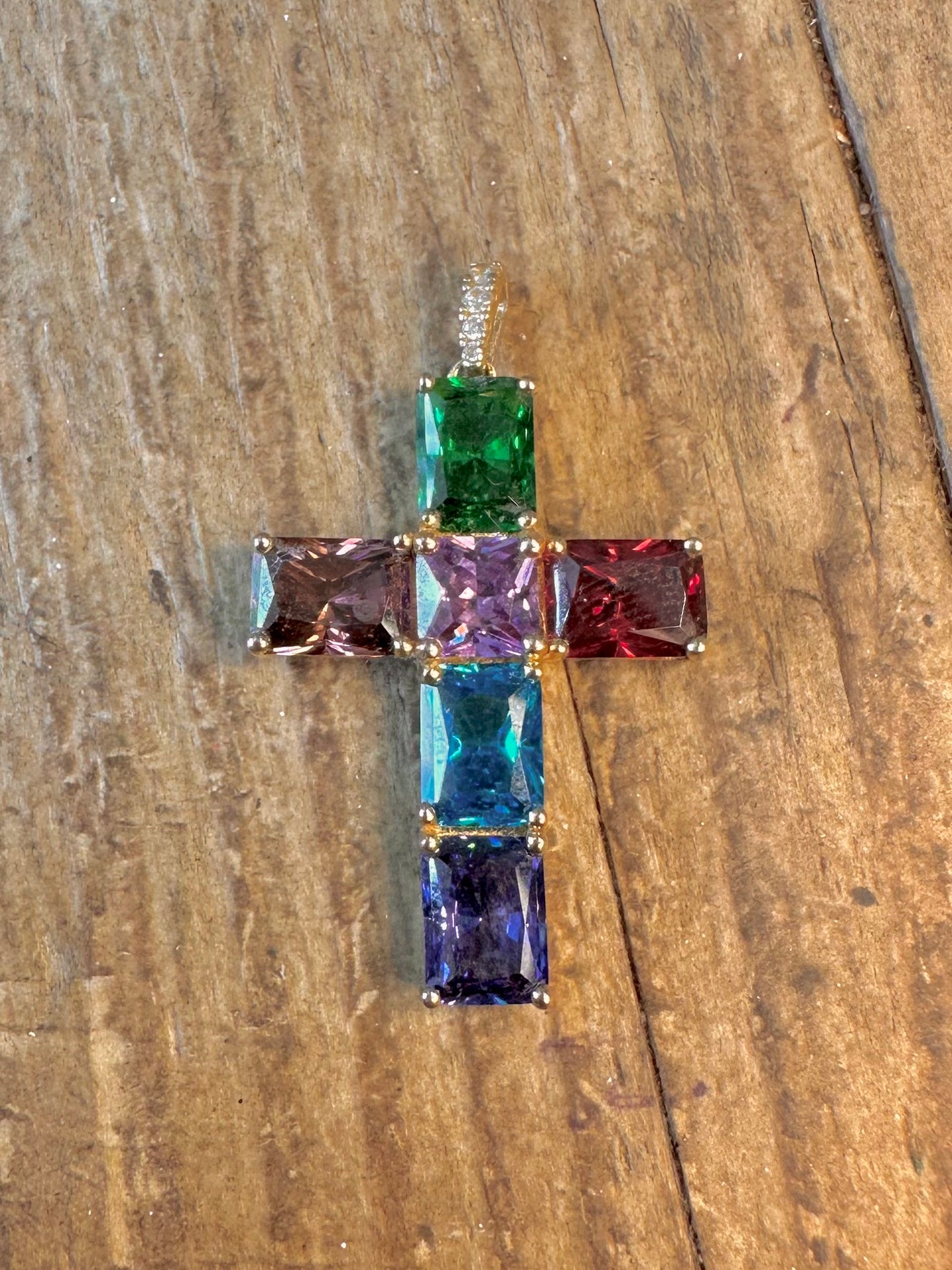 Multi Coloured CZ Cross 925 Sterling Silver Pendant
