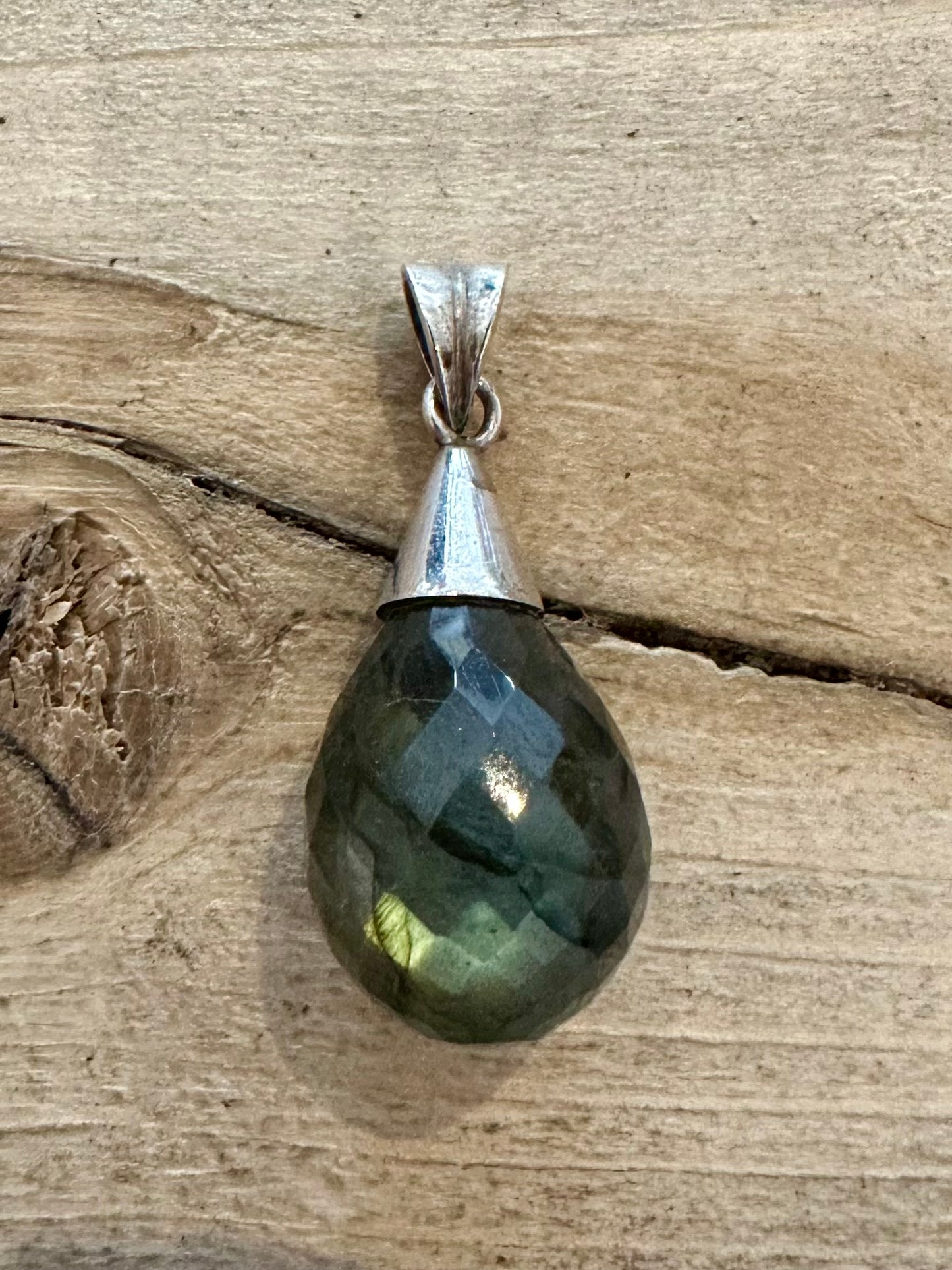 Modernist Faceted Labradorite 925 Silver Pendant