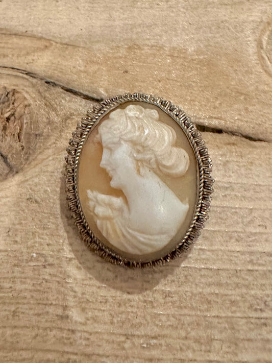 Vintage Cameo 800 Silver Brooch Pendant