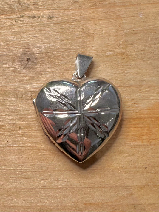 Vintage Engraved Heart Locket 925 Silver Pendant