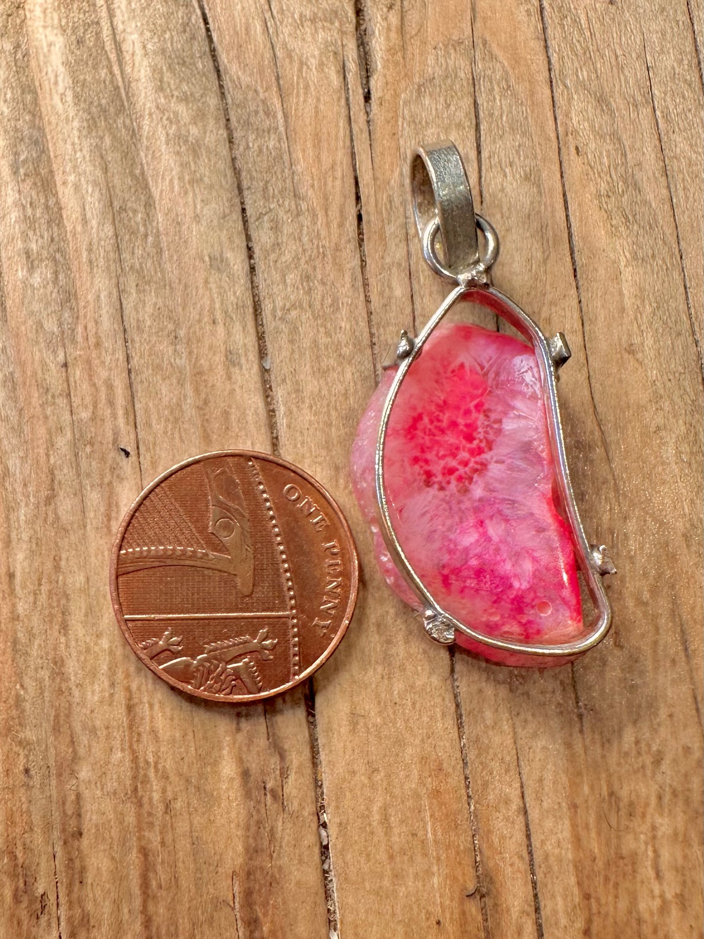 Abstract Pink Druzy Agate Slice 925 Sterling Silver Pendant