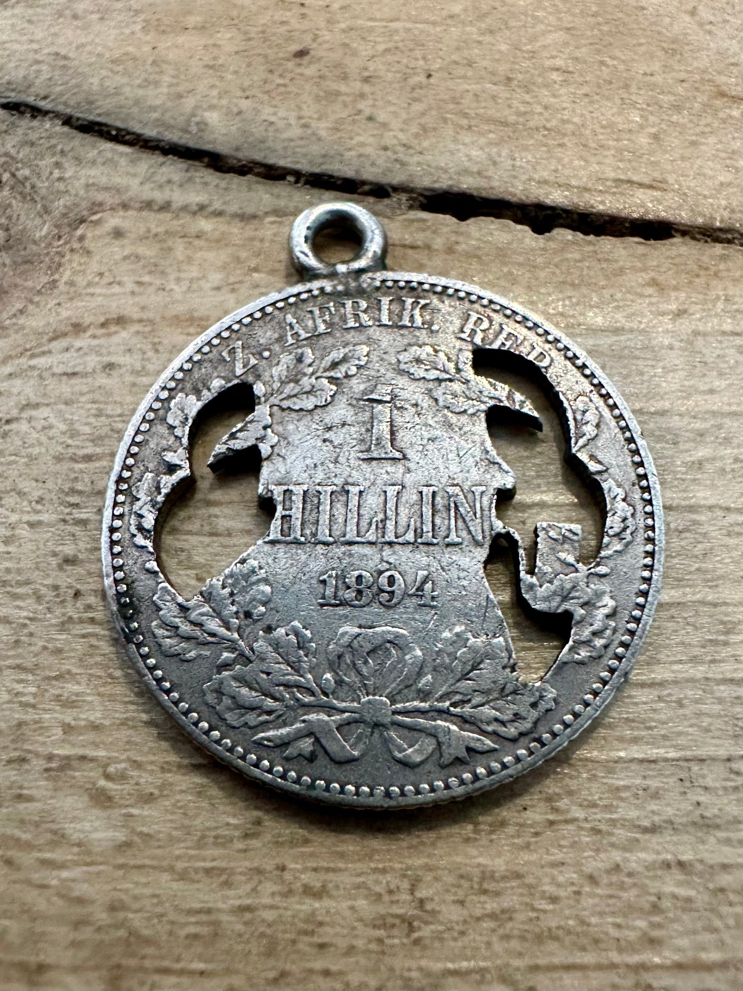 Vintage 1894 South African One Shilling Coin Boar War Pendant