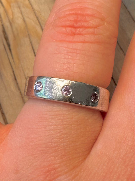 Modern Purple CZ Stone Band 925 Silver Size P Ring