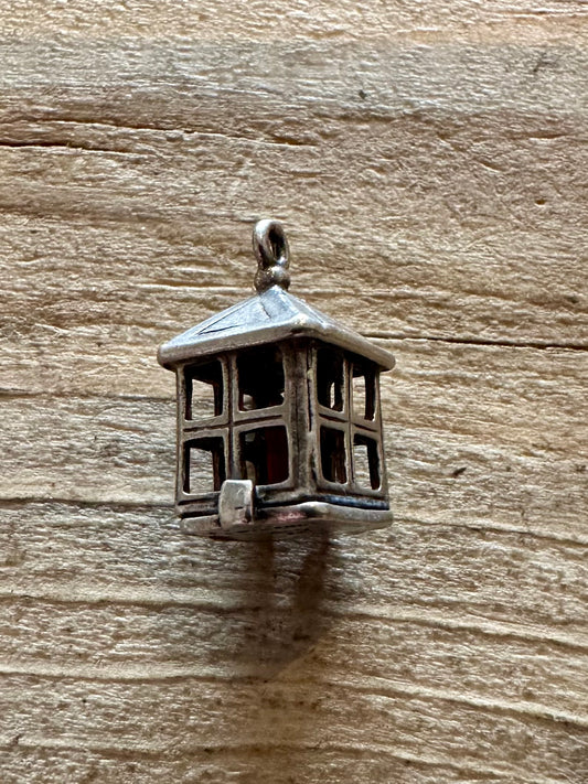 Vintage Lantern with Enamel Flame 925 Silver Charm Pendant