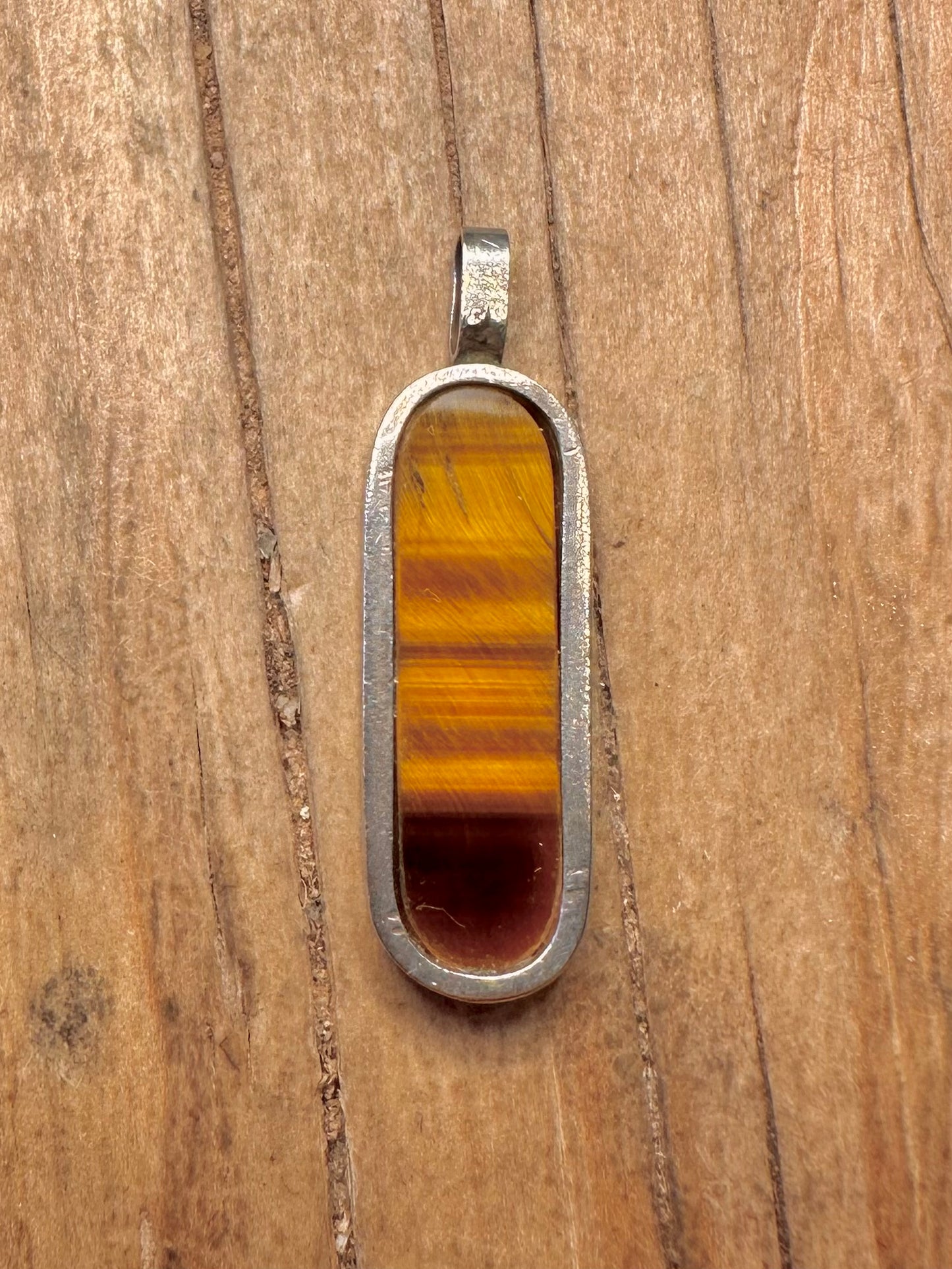 Abstract Tigers Eye Bar 925 Sterling Silver Pendant