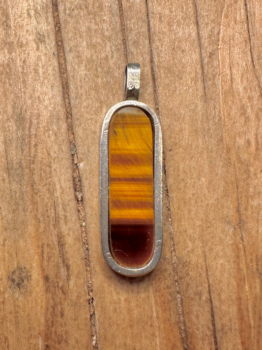 Abstract Tigers Eye Bar 925 Sterling Silver Pendant