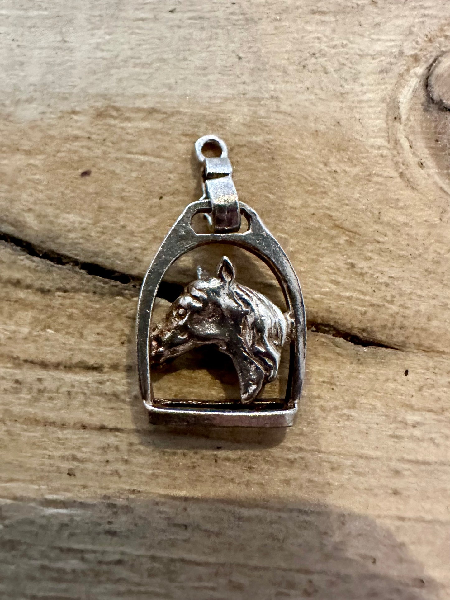 Vintage Horse Head Stirrup 925 Silver Pendant