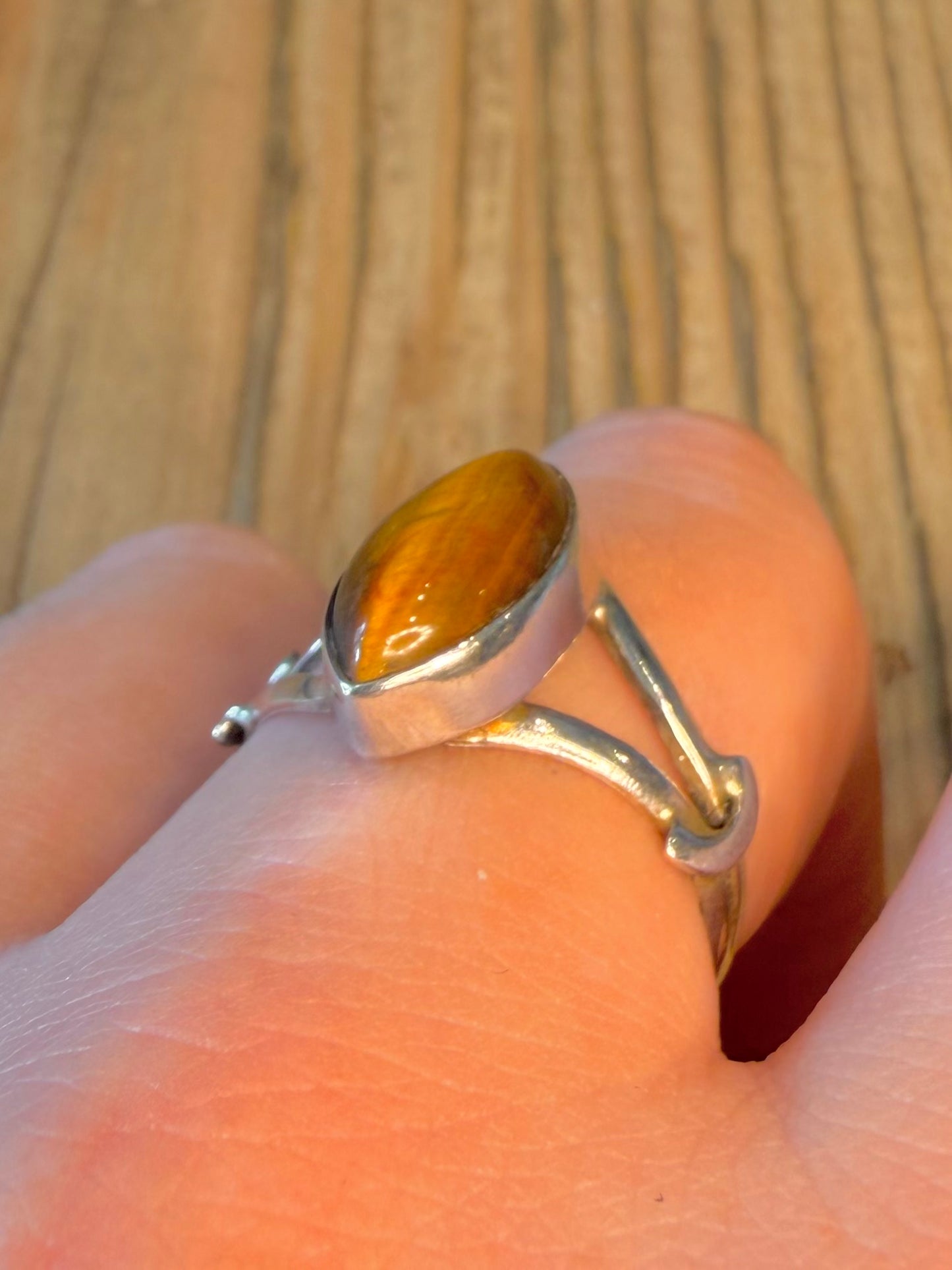 Tigers Eye Split Band 925 Sterling Silver Size U1/2 Ring
