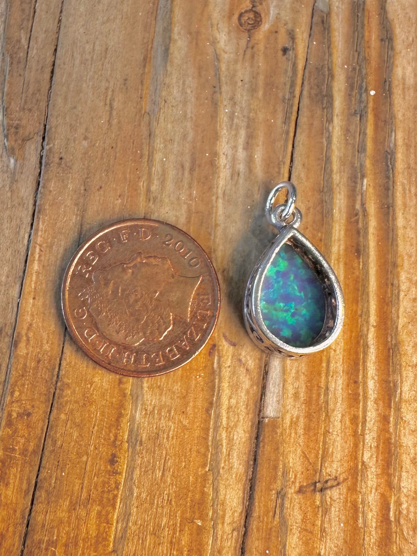 Blue Opal Teardrop Swirl Mount 925 Sterling Silver Pendant