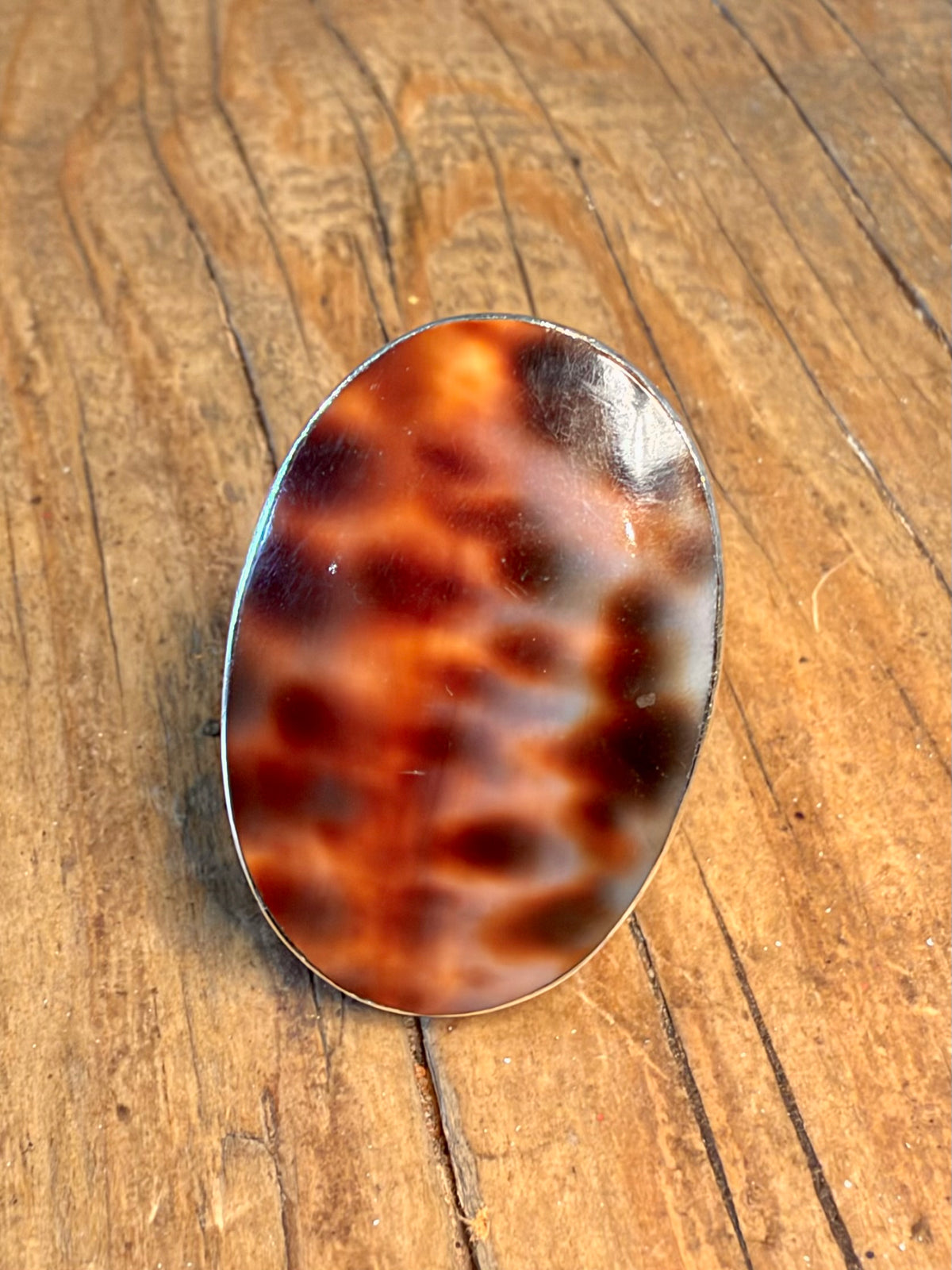 Large Oval Brown Conch Shell 925 Sterling Silver Size U Adjustable Ring