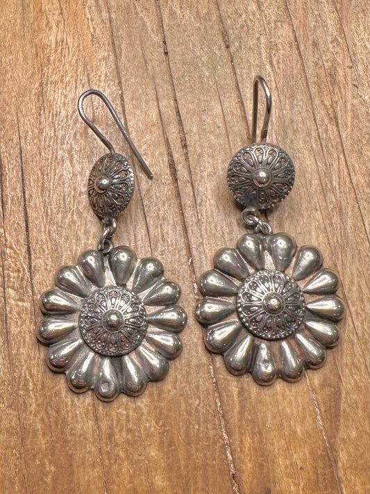 Vintage Flower Dangle 925 Sterling Silver Earrings