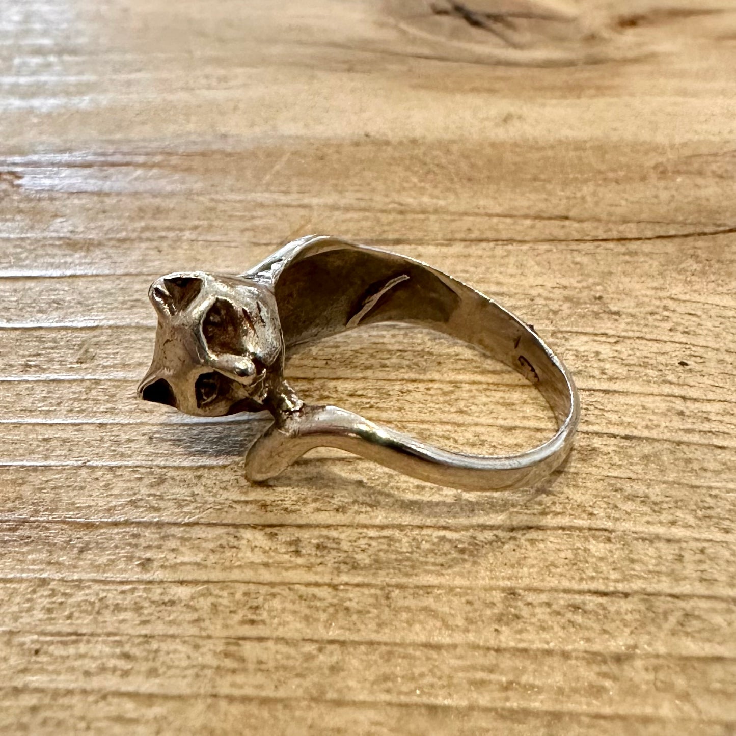 Vintage Cat 925 Silver Size N Ring