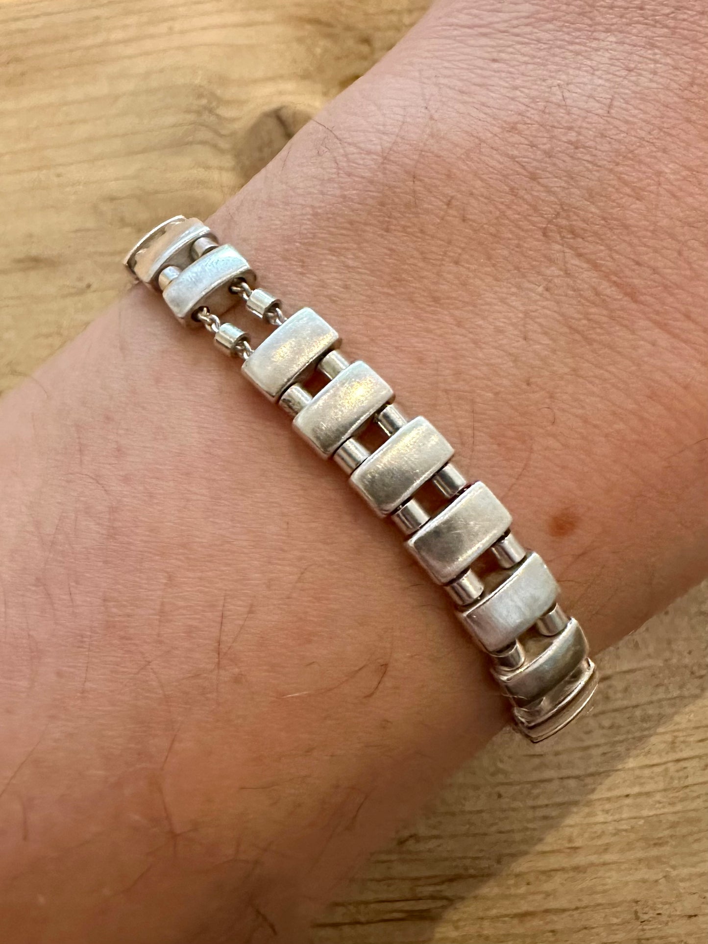 Vintage Unique Fossil Bar Chain 925 Silver 7.2 inch Bracelet