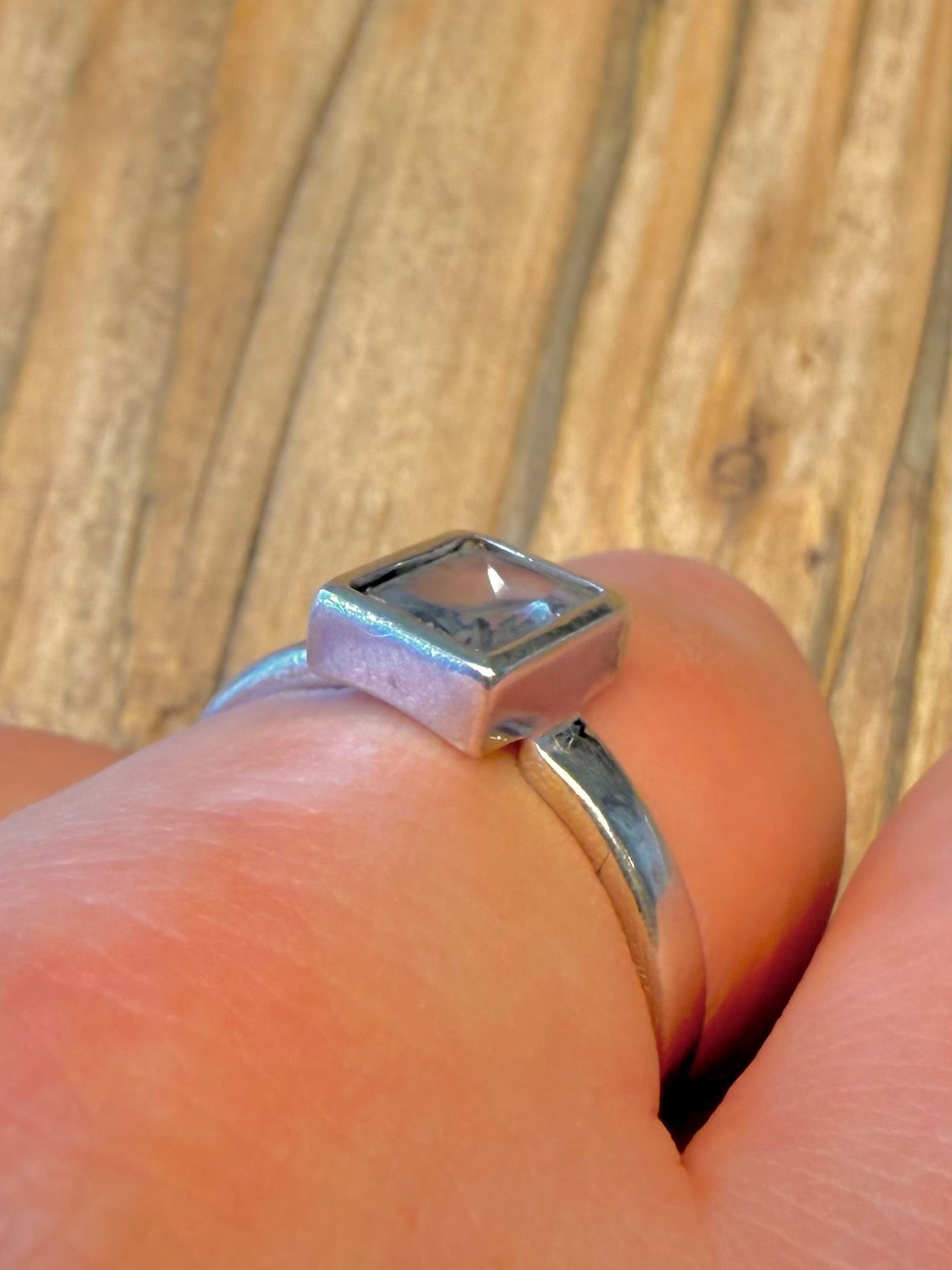 Blue Rectangle Stone 925 Sterling Silver Size S Ring