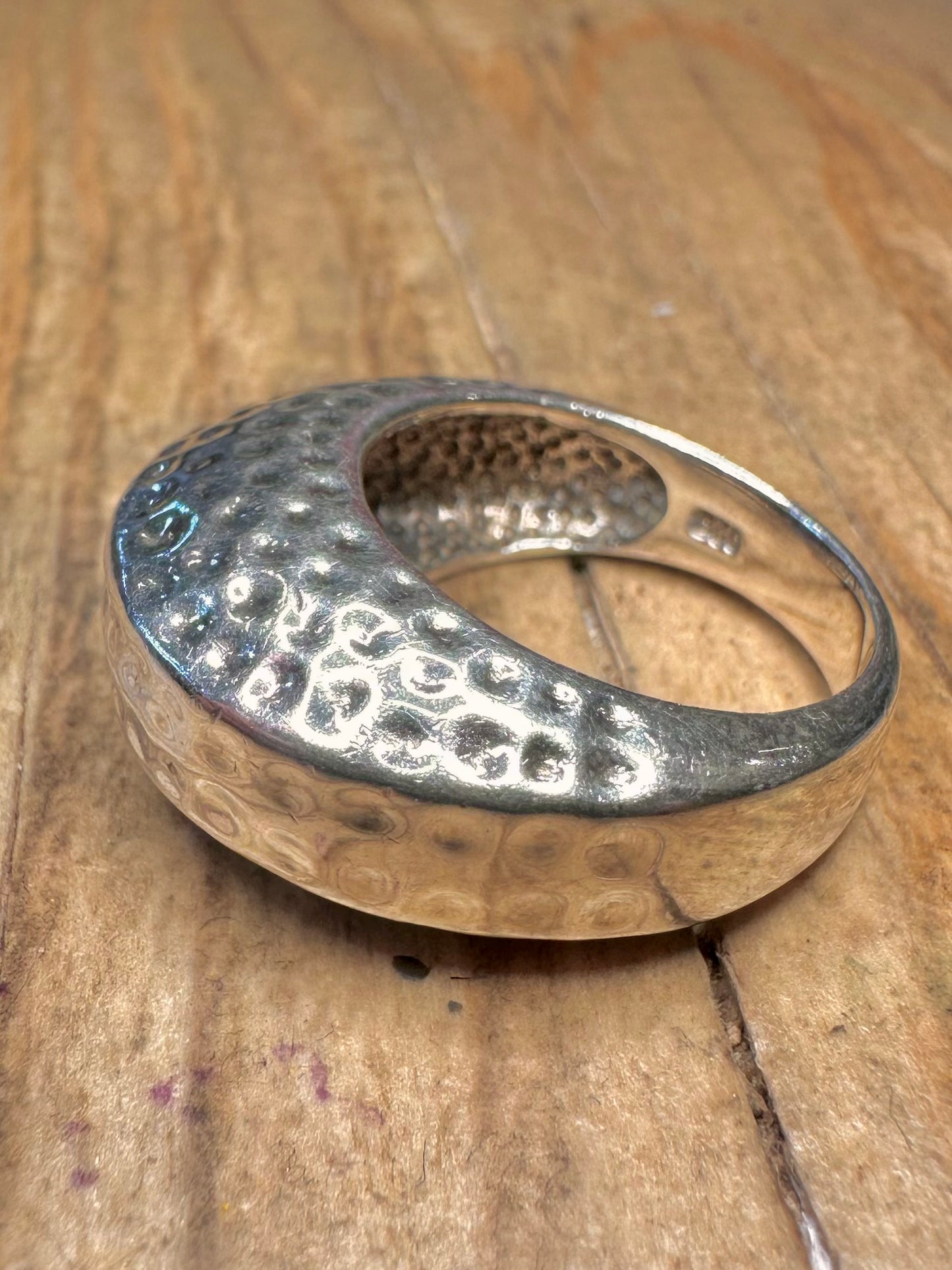 Modernist Hammered Dome 925 Sterling Silver Size N Ring
