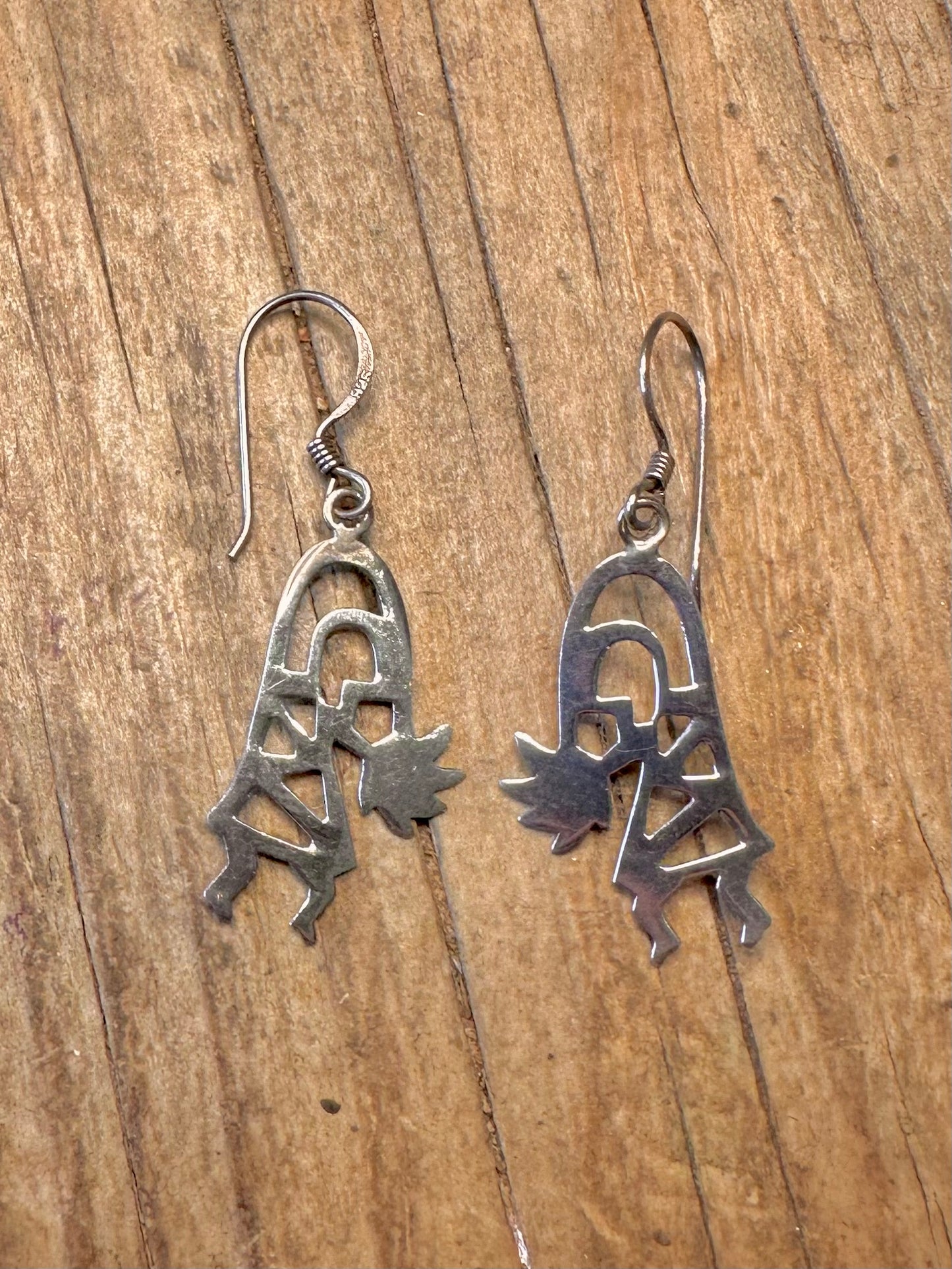 Kokopelli Figure Dangle 925 Sterling Silver Earrings