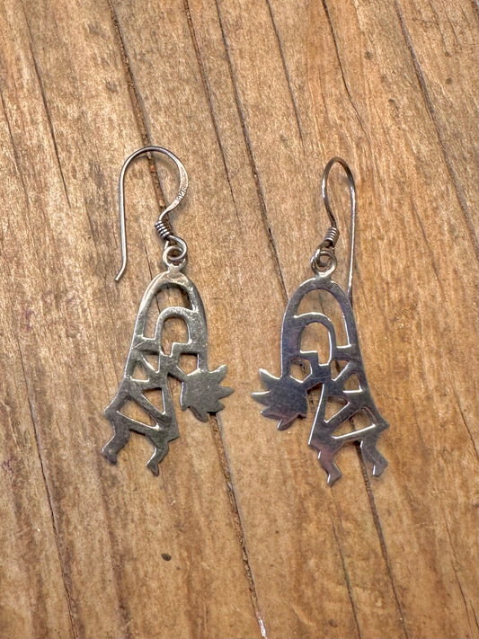 Kokopelli Figure Dangle 925 Sterling Silver Earrings