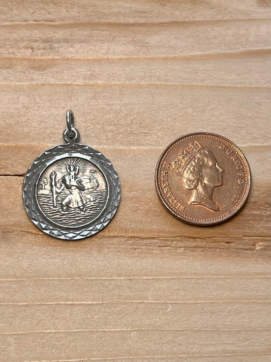 St Christopher Textured Border 925 Sterling Silver Pendant