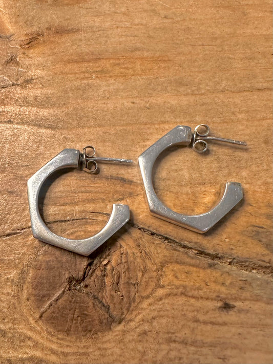 Vintage Geometric Hoops 925 Silver Earrings