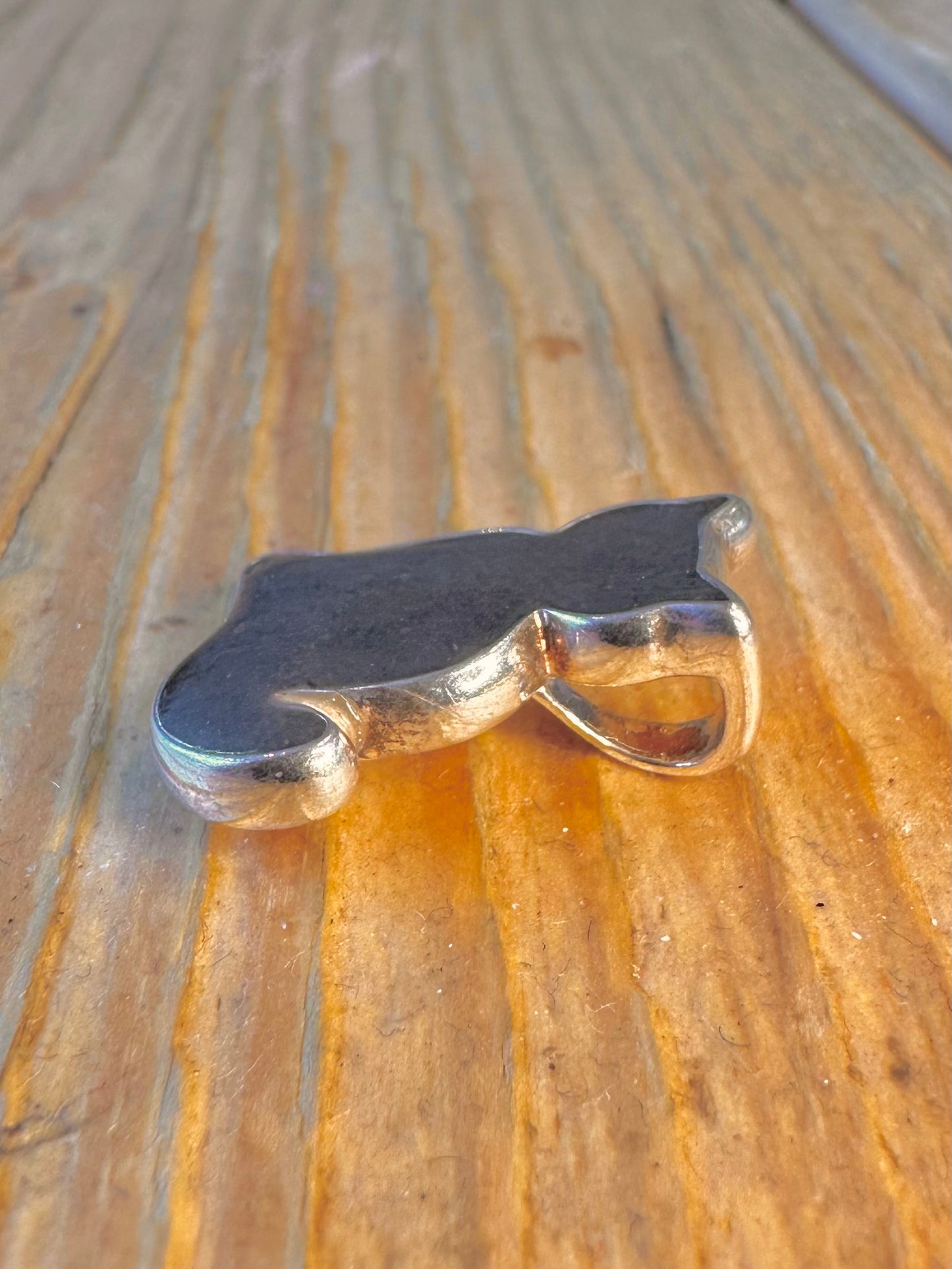Black Stone Cat Silver Pendant