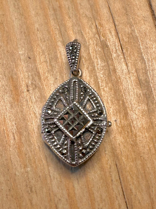 Vintage 1994 Marcasite Art Deco 925 Sterling Silver Locket Pendant