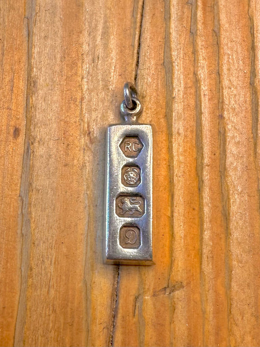Ingot 1978 Sheffield Maker RC 925 Sterling Silver Pendant