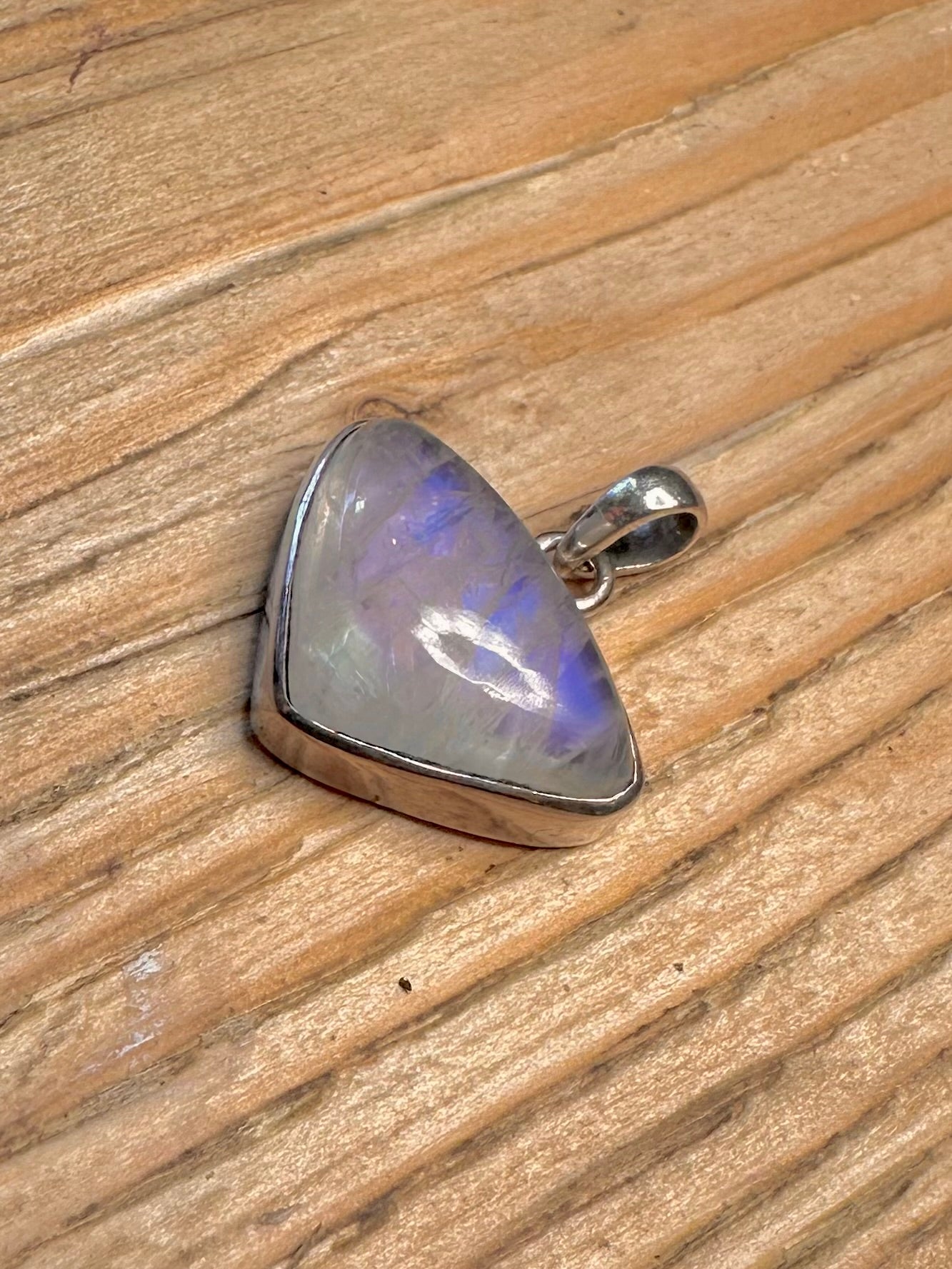 Vintage Moonstone Triangle 925 Sterling Silver Pendant
