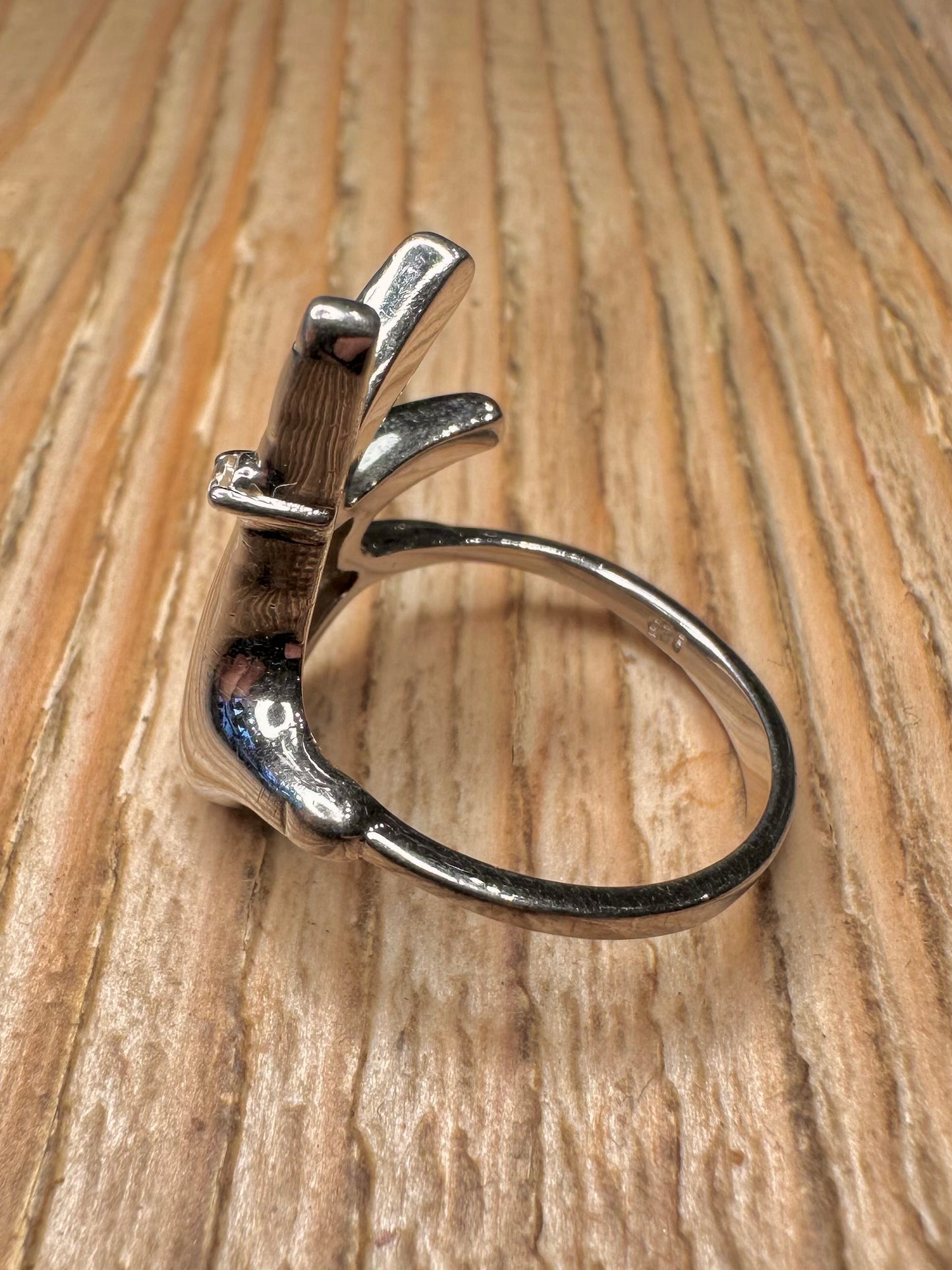 Moderner handförmiger Zirkonia-Ring aus 925er Sterlingsilber, Größe R