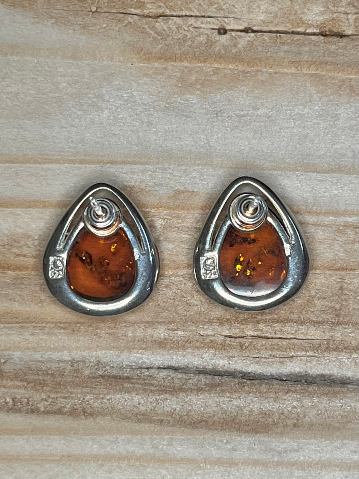 Tear Drop Shaped Amber 925 Sterling Silver Stud Earrings
