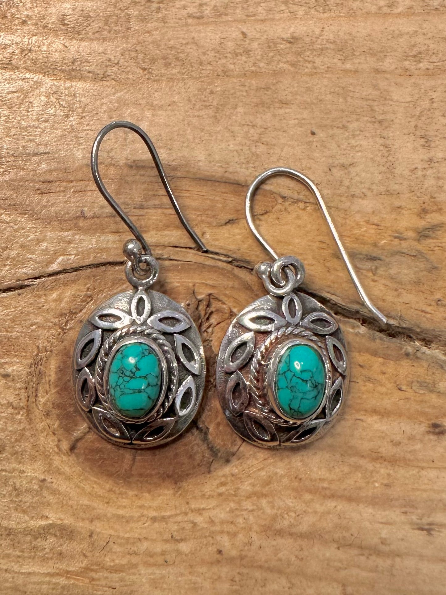Vintage Boho Turquoise 925 Silver Earrings