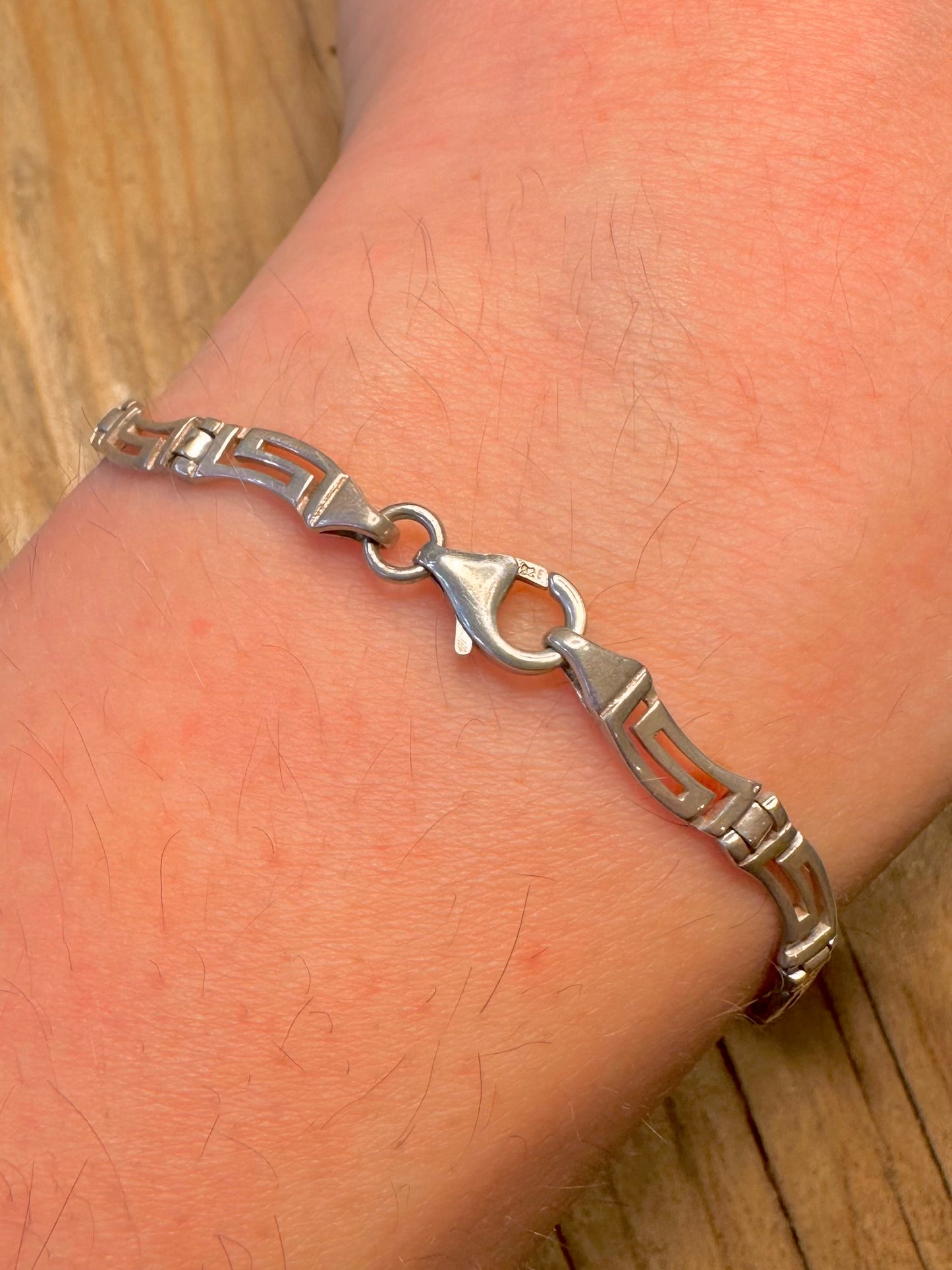 Vintage Wavy Greek Key 925 Sterling Silver 7.1 inch Bracelet