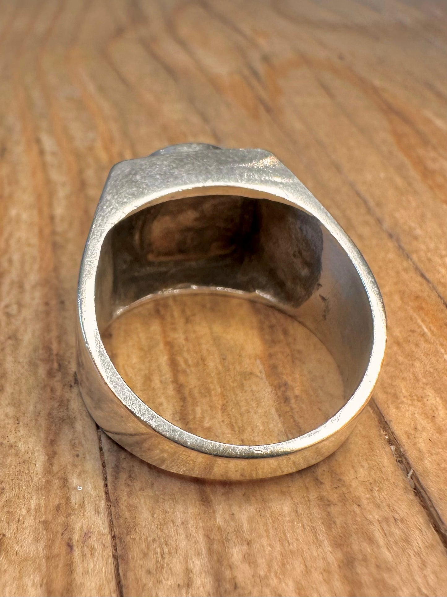 Vintage Intaglio Light Stone Carved Head 925 Sterling Silver Size T Ring