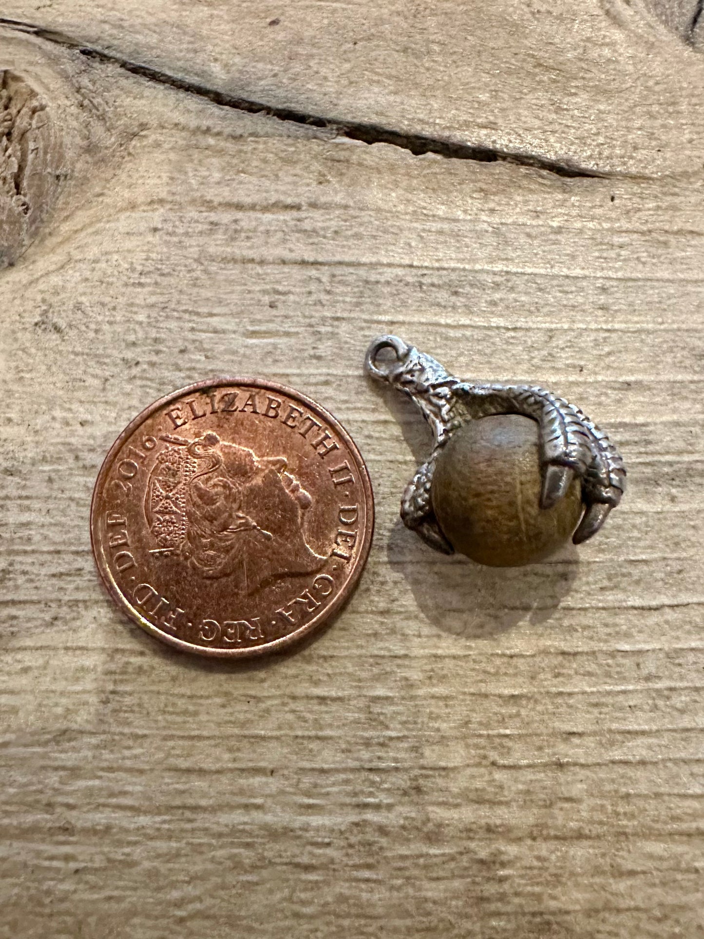 Vintage Claw Wood Ball 925 Silver Charm Pendant