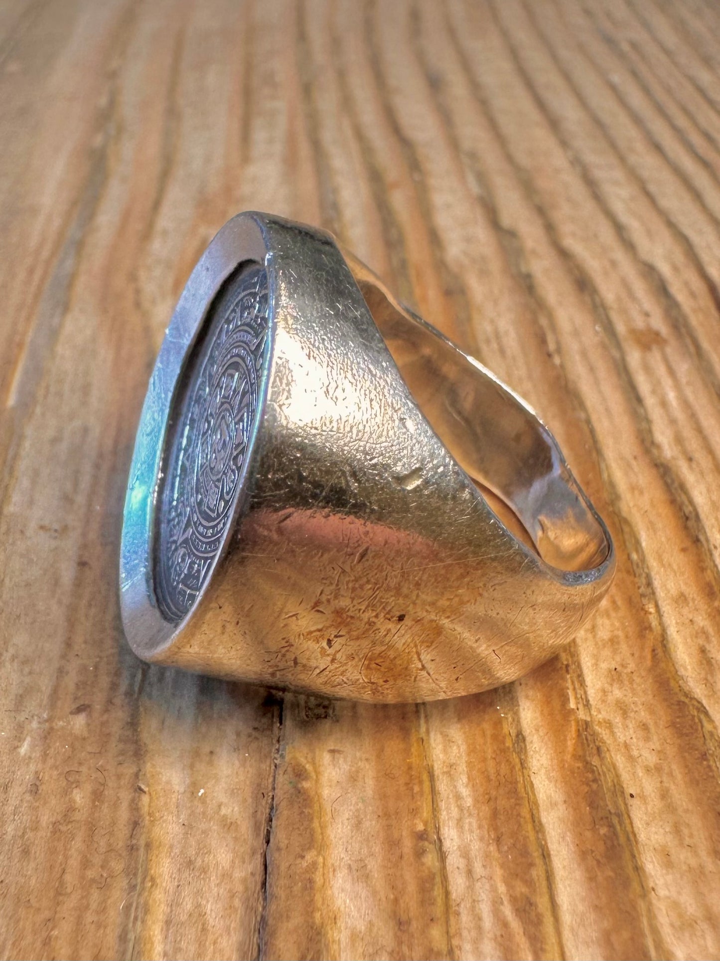 Heavy Mayan Calendar 925 Sterling Silver Size S Ring
