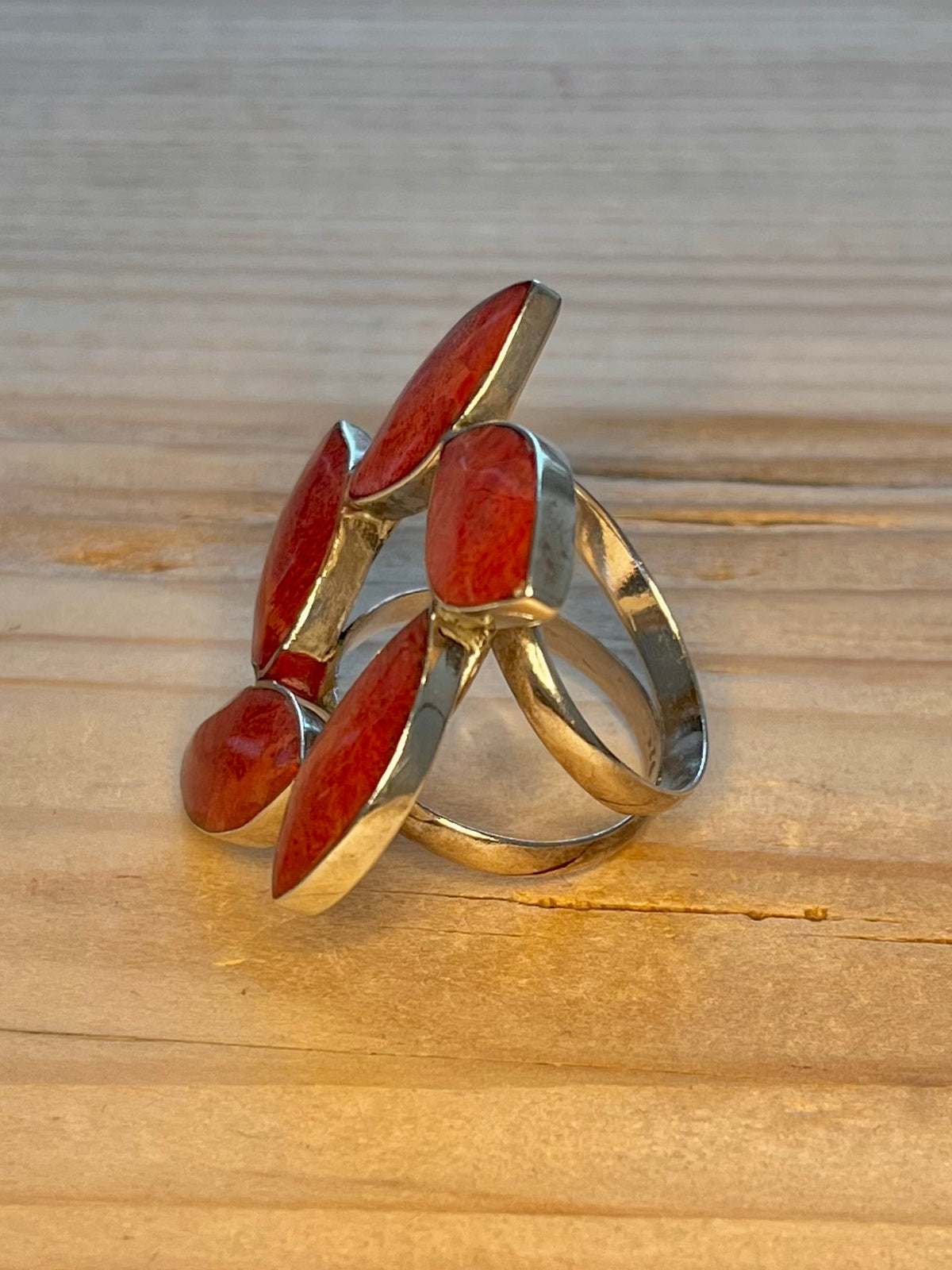 Large Coral Flower 925 Sterling Silver Size R/S Ring
