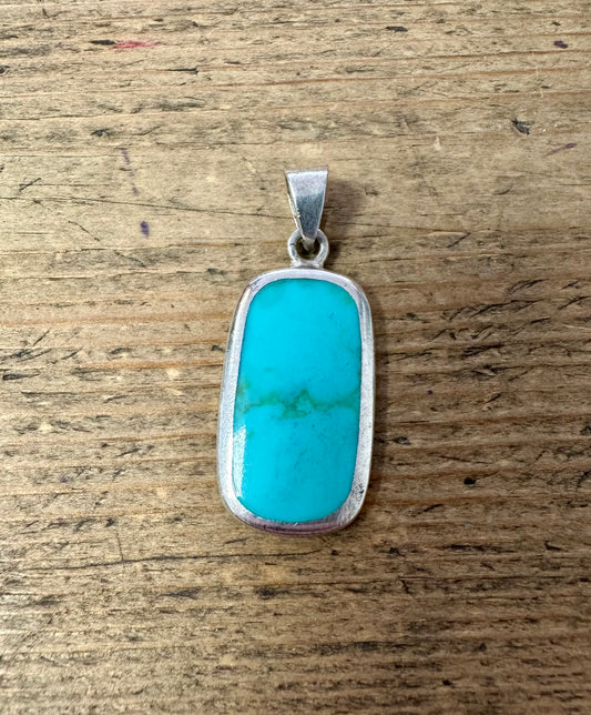 Modernist Turquoise Rectangle 925 Silver Pendant