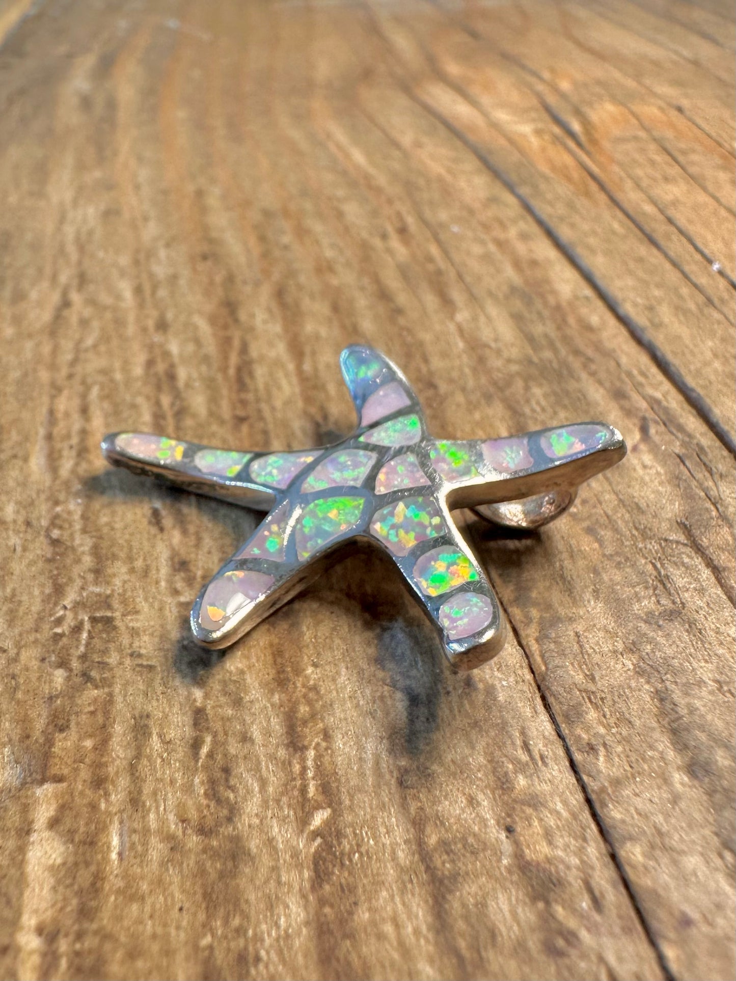 Opal Inlay Starfish 925 Sterling Silver Pendant